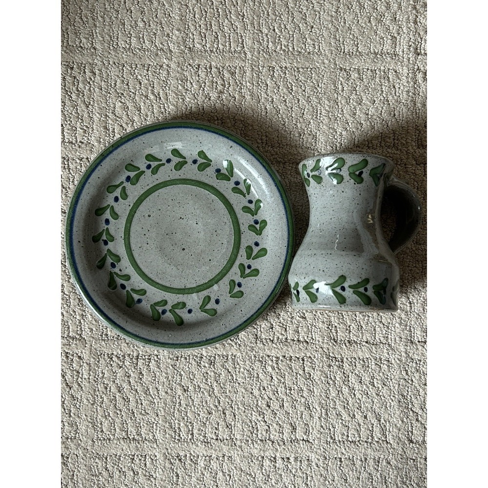 Studio Art Pottery Pitcher Vase Jug Plate Set Glazed Signed Stamped LP